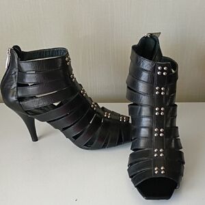 Arturo Chiang Leather Strappy Gladiator Booties With Stud Accents